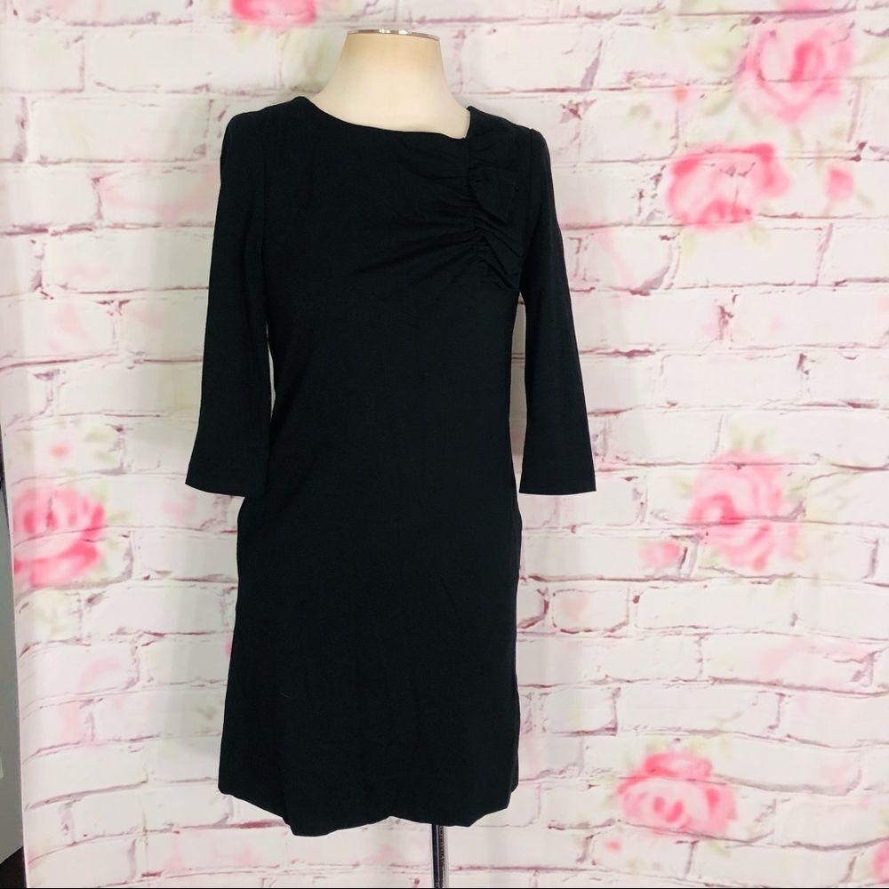 Kate spade 3/4 sleeve black side ruffle dress